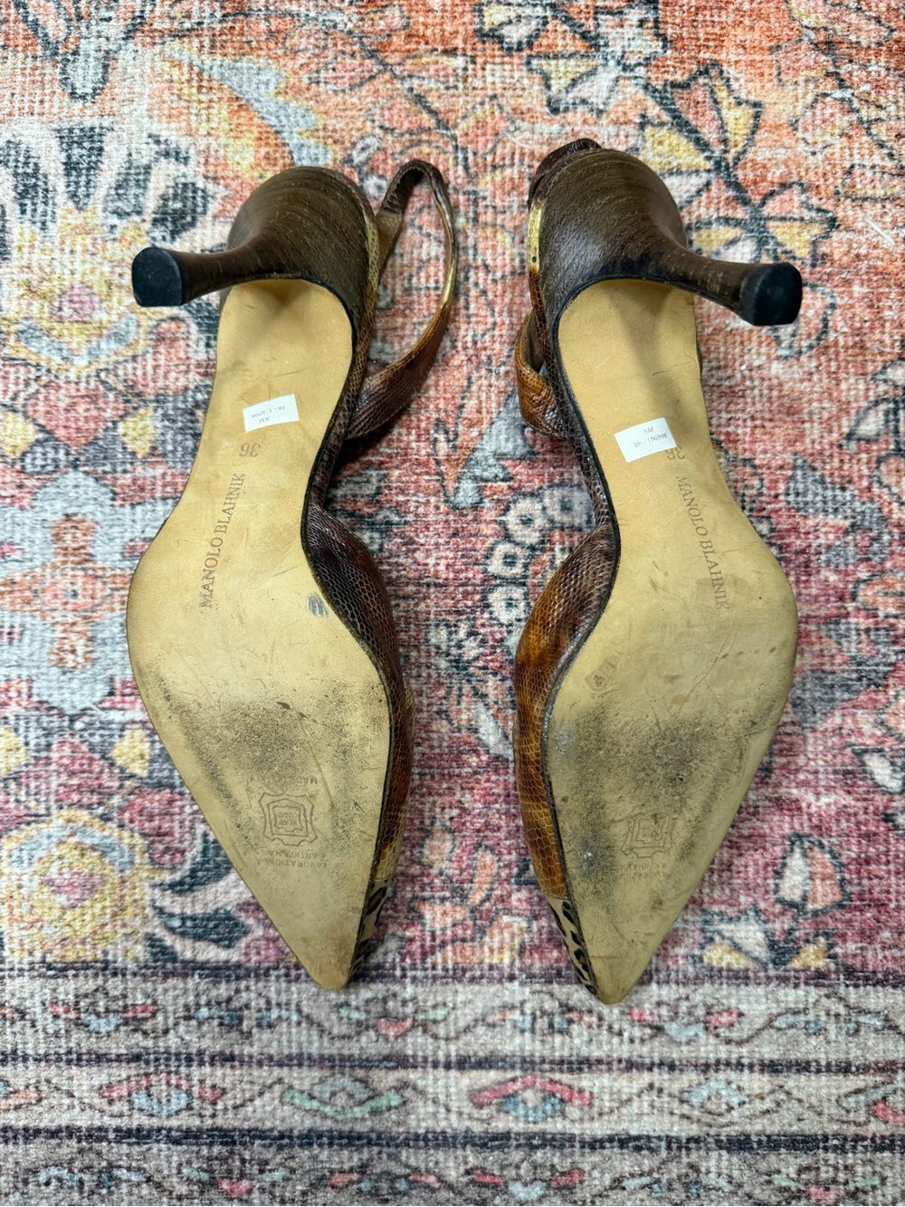 Y2K Manolo Blahnik Snakeskin & Leopard Print Slingback Pointed Toe Heels - Picture 4 of 5